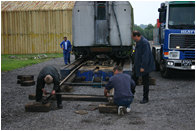 Building a ramp with railway track to enable the carriage to be safely rolled off the low loader trailer